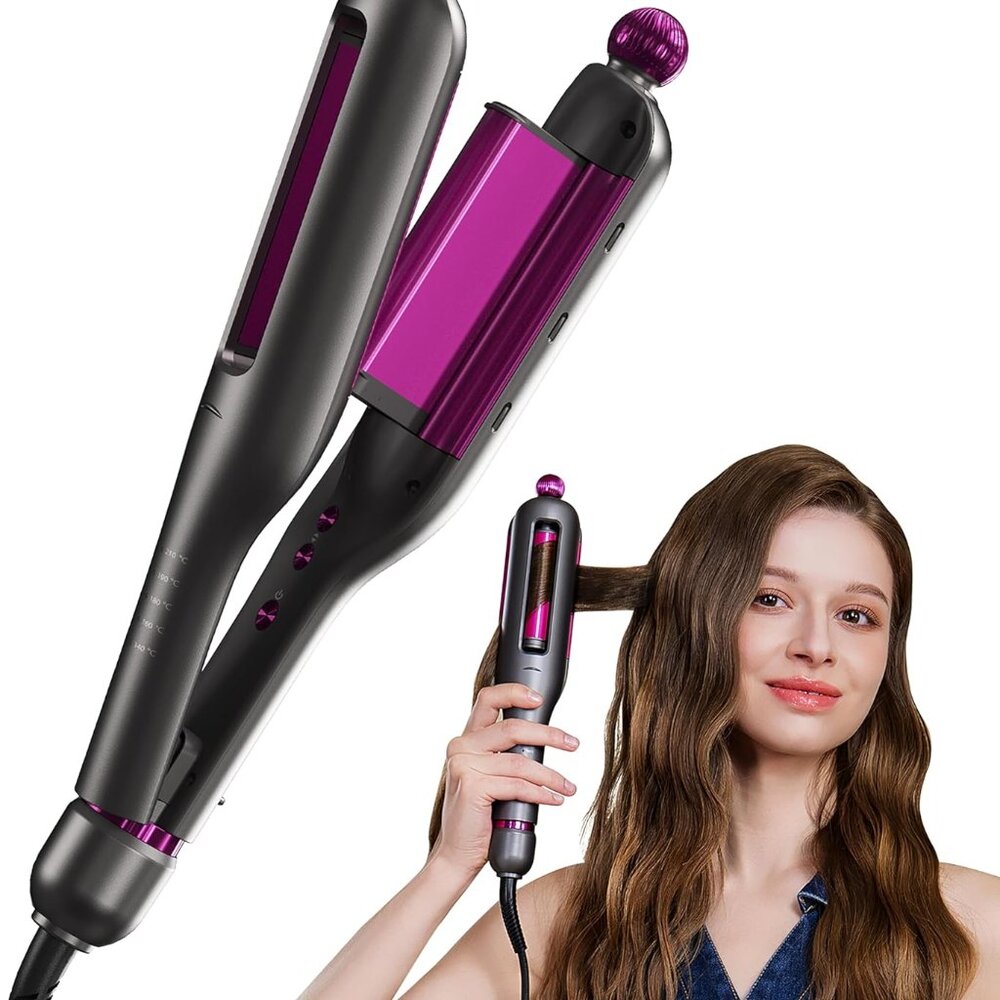 SKG Hair Crimper Curling Wand 4 Adjusted Curl Size Beach Wave Hair Tool HCW300-1